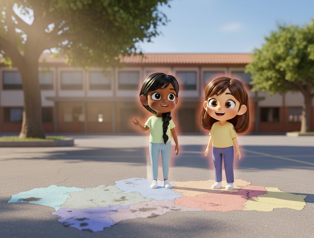 Lucía y Amina en el patio del colegio